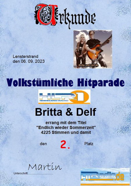 Britta und Delf - Platz 2 - Volkstümliche Hitparade HL1